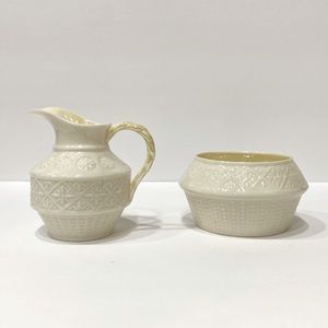 Vintage Belleek Pottery Handmade in Ireland Creamer and Open Sugar Bowl